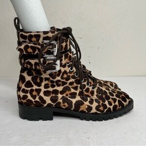 Rebecca Minkoff Jaden Leopard Print Cow Fur Buckle Boots Sz 7.5 Mobwife Boho